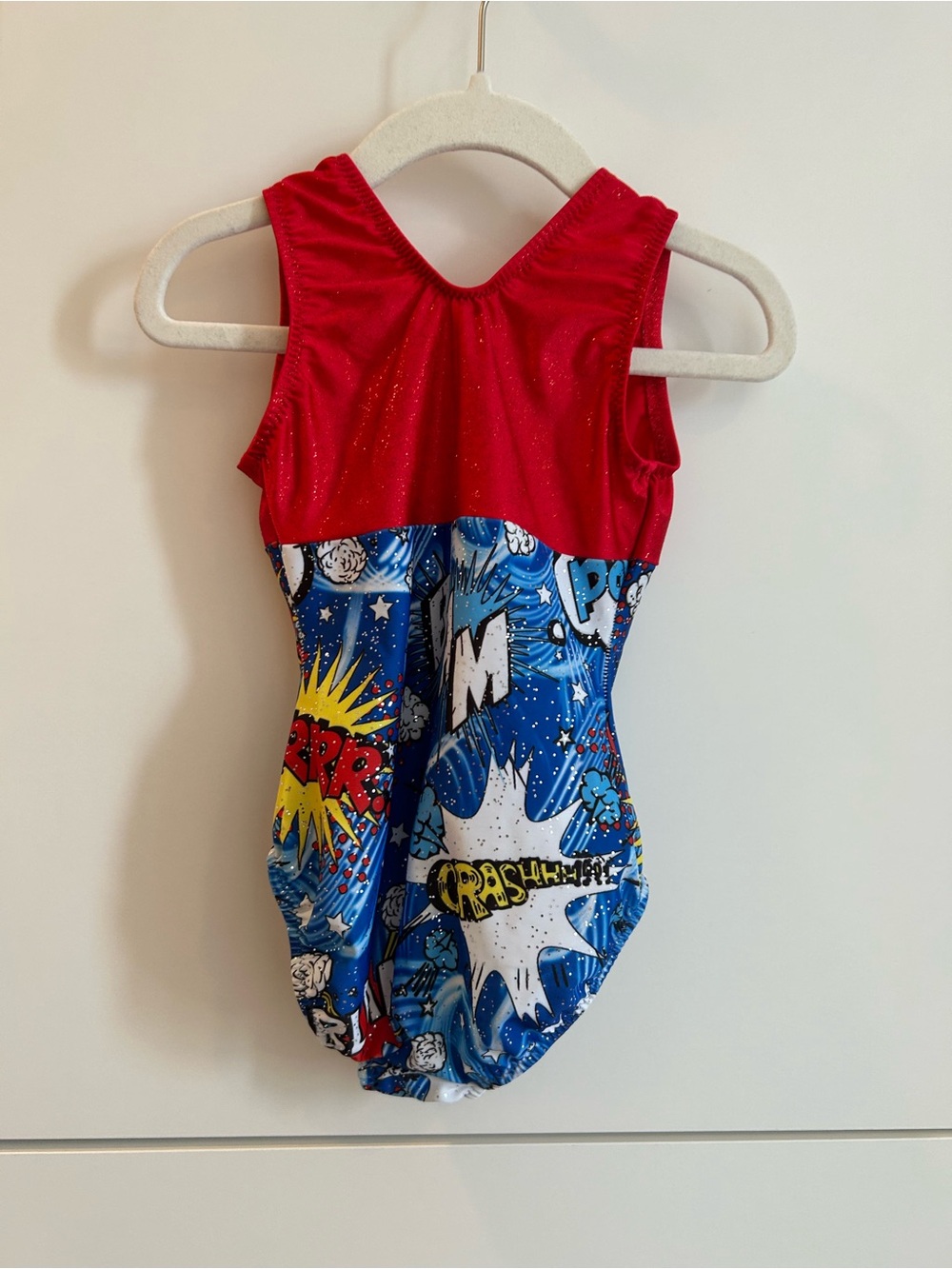 Kids Red and Blue Comic-Print Gymnastics Leotard Size Child’s XS - Picture 5 of 6